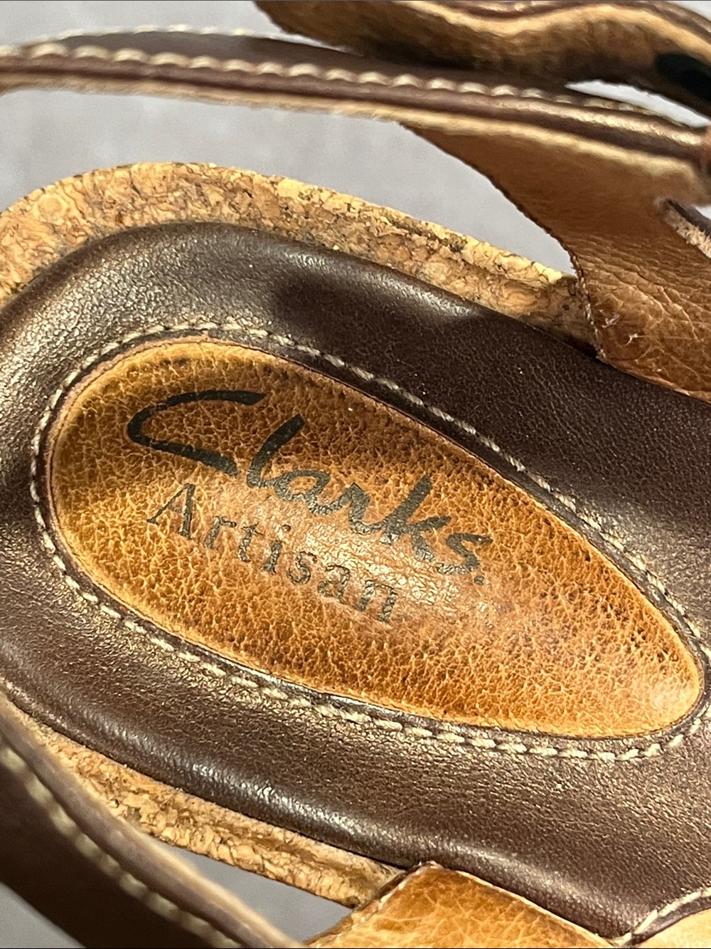 Clarks Brown Metallic Leather Cork Wedge Sandals with Ankle Strap size 6.5 - Picture 5 of 7
